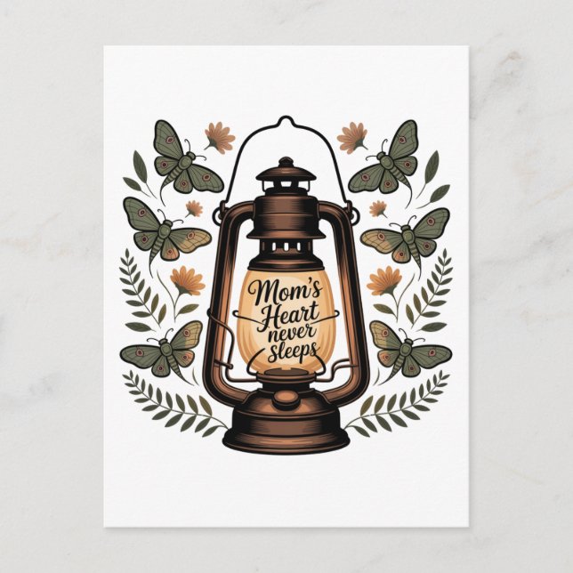 Mom’s Heart Never Sleeps Announcement Postcard (Front)