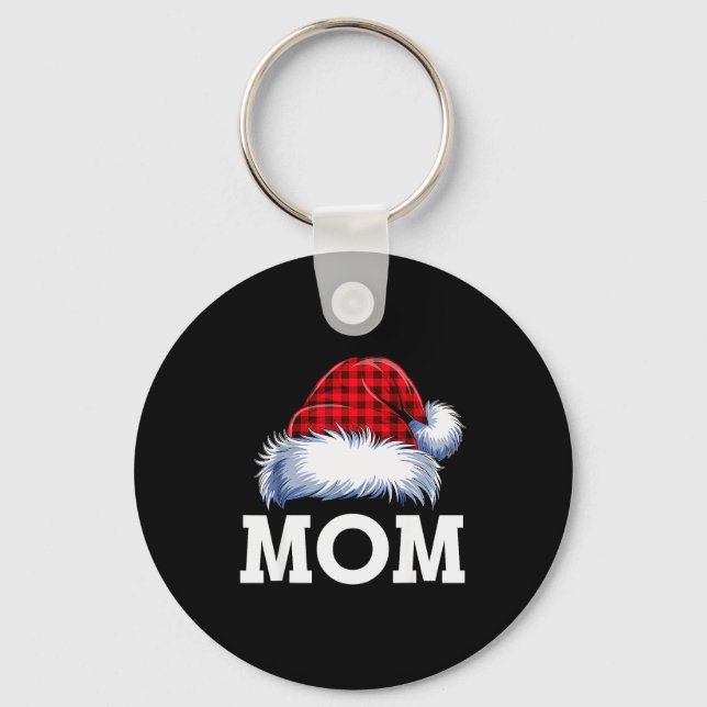 Mom Santa Red Plaid Christmas Family Matching Paja Key Ring (Front)