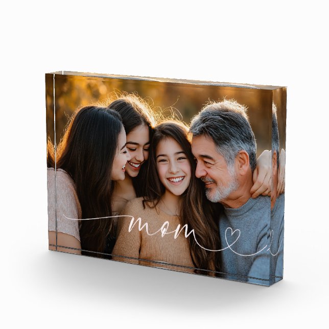 Mom Script Heart Photo Acrylic Block Gift (Right)