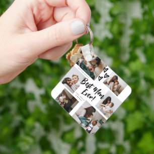 Mom Script Typography 6 Photo Collage Key Ring