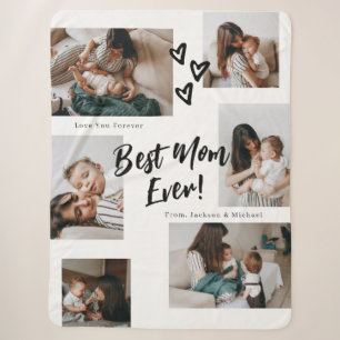 Mom Script Typography 6 Photo Collage Sherpa Blanket