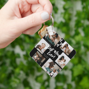Mom Script Typography 7 Photo Collage Key Ring