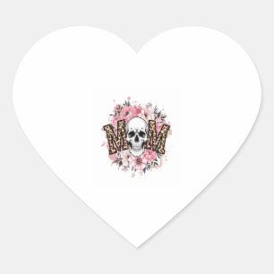 Mom Skull Mama Leopard Skull Heart Sticker