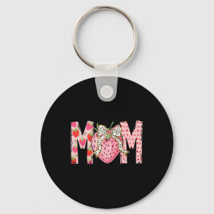 Mom Strawberry Coquette Bow Happy Valentine's Day Key Ring