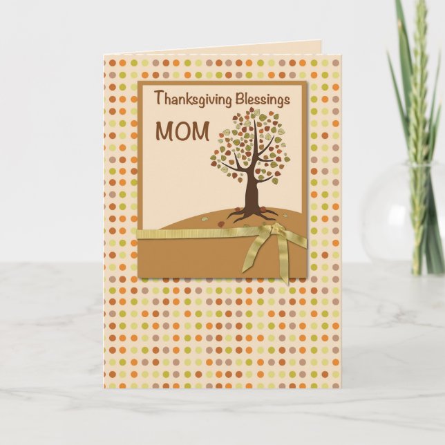 MOM, Thanksgiving Blessings, Polka Dots Holiday Card (Front)