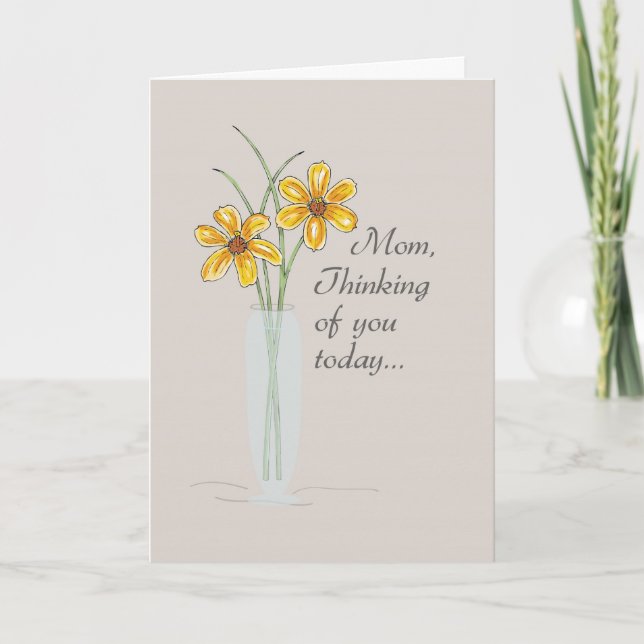 Mom, Thinking of You Two Flowers Vase Card (Front)