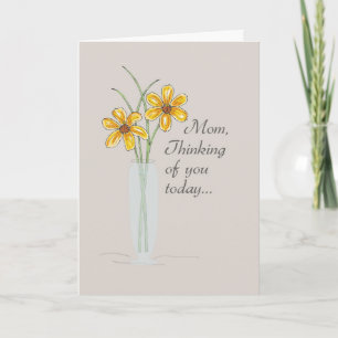 Mom, Thinking of You Two Flowers Vase Card