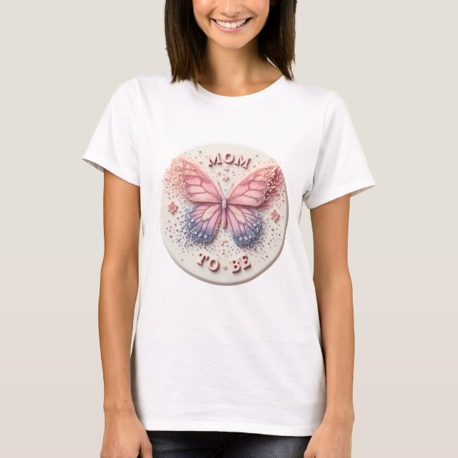 Mom to Be Announcement - Elegant Butterfly Themed  T-Shirt (Front)