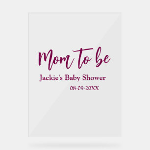 Mom to be baby shower name date pink simple minima acrylic sign