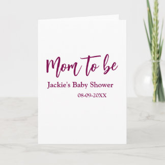 Mom to be baby shower name date pink simple minima card