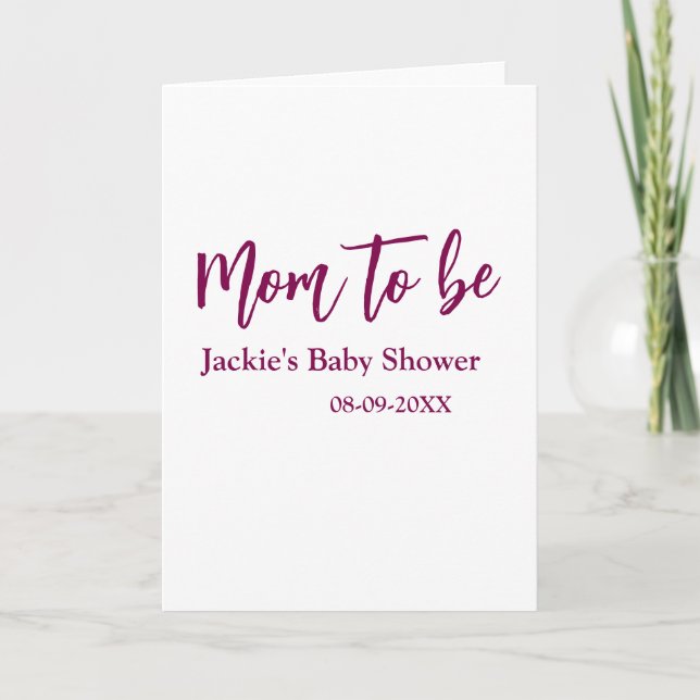 Mom to be baby shower name date pink simple minima card (Front)