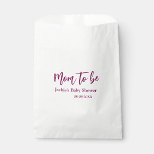 Mom to be baby shower name date pink simple minima favour bags