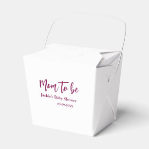 Mom to be baby shower name date pink simple minima favour box