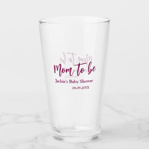 Mom to be baby shower name date pink simple minima glass