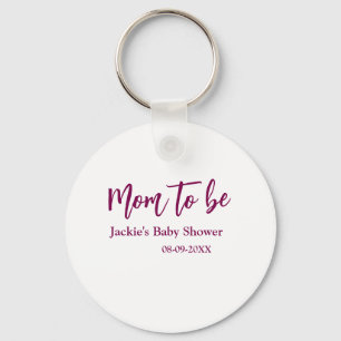 Mom to be baby shower name date pink simple minima key ring