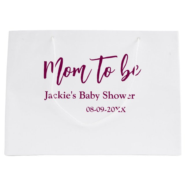 Mom to be baby shower name date pink simple minima large gift bag (Front)
