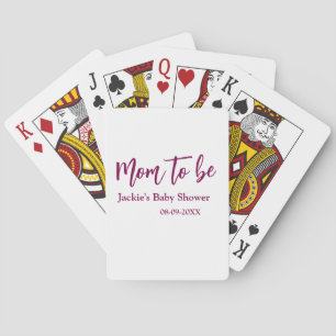 Mom to be baby shower name date pink simple minima playing cards