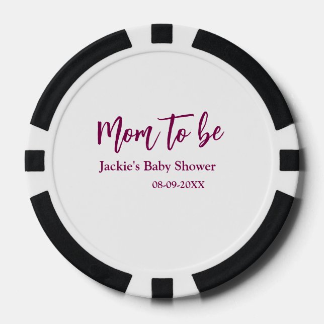 Mom to be baby shower name date pink simple minima poker chips (Front)
