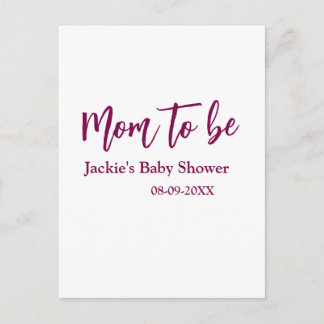 Mom to be baby shower name date pink simple minima postcard