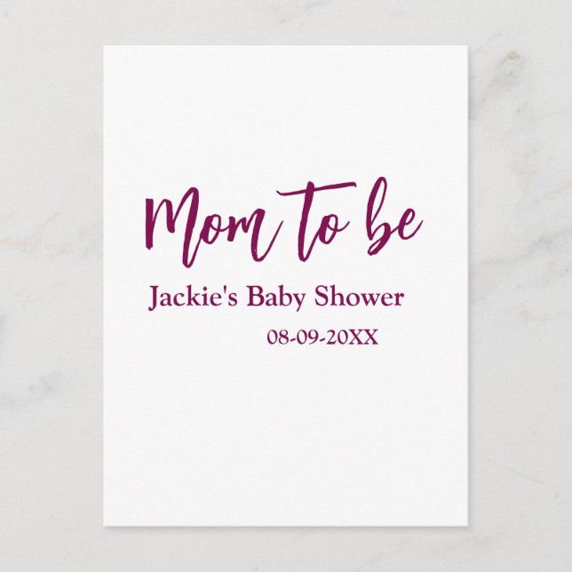 Mom to be baby shower name date pink simple minima postcard (Front)