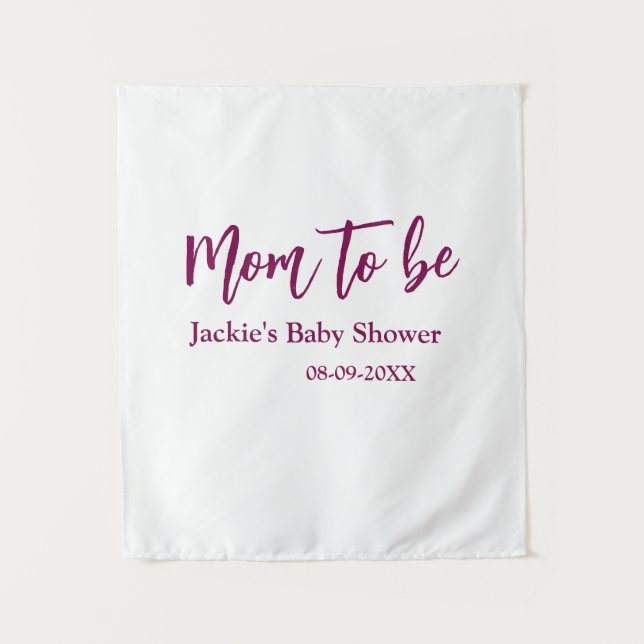 Mom to be baby shower name date pink simple minima tapestry (Front)