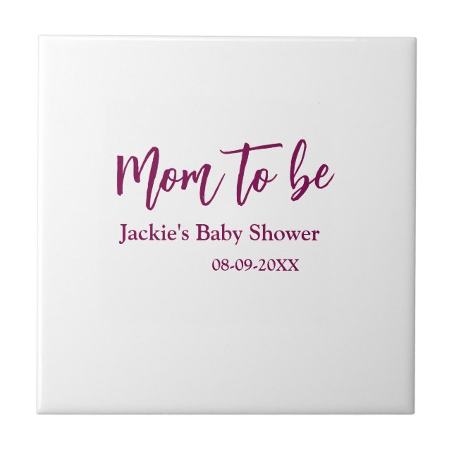 Mom to be baby shower name date pink simple minima tile (Front)