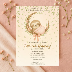 Mom-to-be Cozy Sloth Woodland Baby Shower Invitation