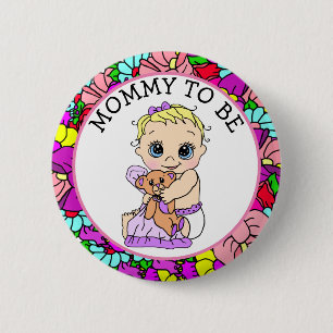 Mom To Be Girl's Baby Shower 6 Cm Round Badge
