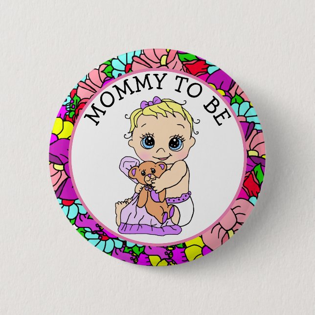 Mom To Be Girl's Baby Shower 6 Cm Round Badge (Front)