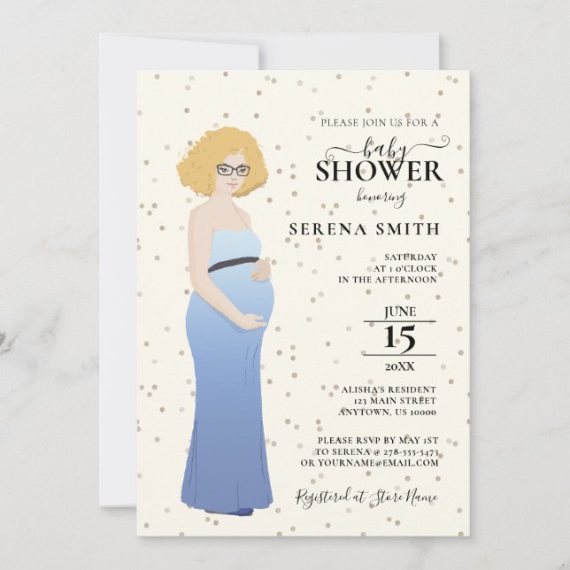 MOM-to-BE IN BLUE DRESS SHOWER  Invitation (Front)