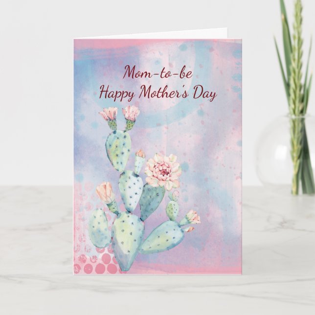 Mom-to-be Mother's Day  Watercolor Cactus Card (Front)