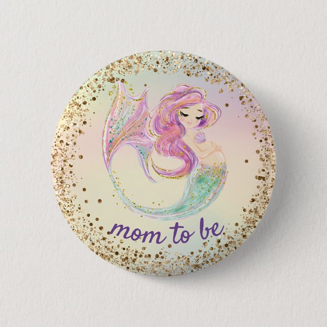 Mom to Be Pregnant Mermaid Baby Shower 6 Cm Round Badge (Front)