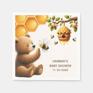 Mom to Bee Brown Bear Baby Shower Napkin