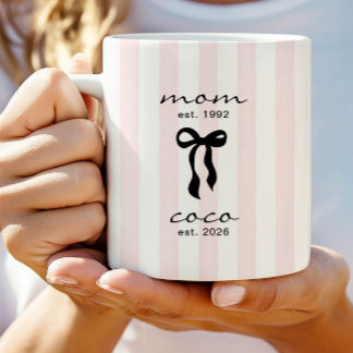 Mom to Coco Mug Pink Bow Stripes
