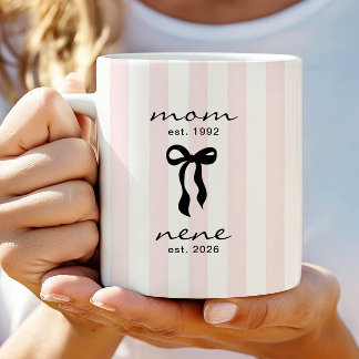 Mom to Nene Mug Pink Bow Stripes