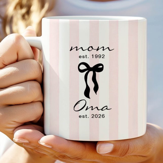 Mom to Oma Mug Pink Bow Stripes (Creator Uploaded)