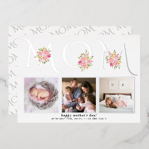 MOM typography photo Mothers Day real silver Foil Holiday Card
