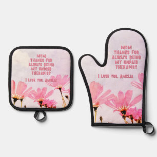 Mom Unpaid Therapist Funny Floral Mother's Day Oven Mitt & Pot Holder Set