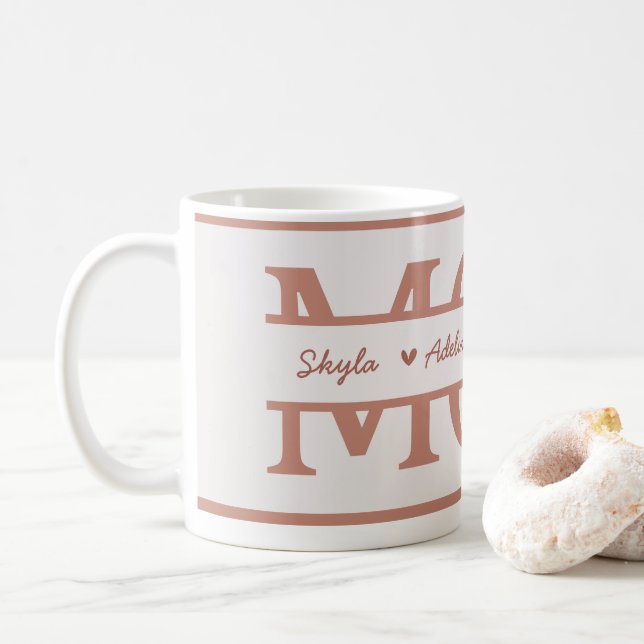 MOM with 4 kids names Mothers Day Coffee Mug (With Donut)