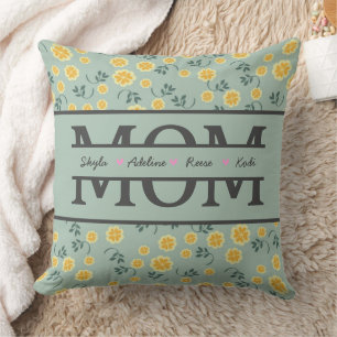 MOM with 4 kids names Mothers Day Cushion
