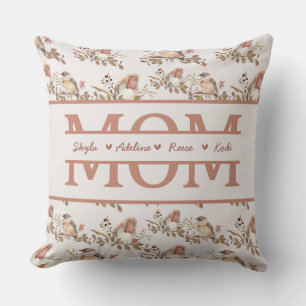 MOM with 4 kids names Mothers Day Cushion
