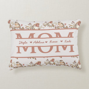 MOM with 4 kids names Mothers Day Decorative Cushion