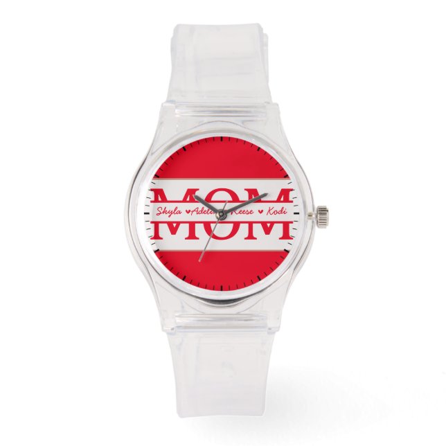 MOM with 4 kids names Mothers Day Watch (Front)