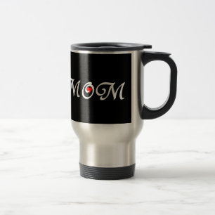 Mom with a red heart travel mug