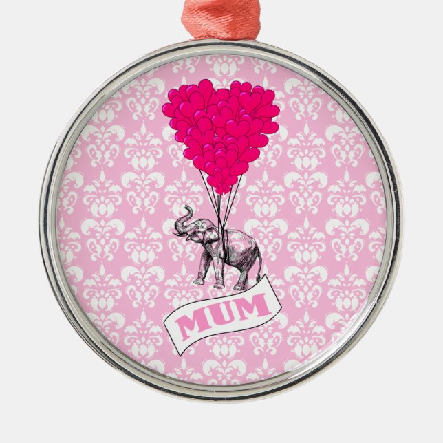 Mom with pink elephant metal tree decoration (Front)