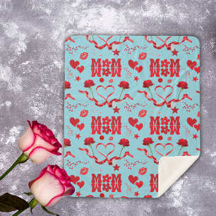 MOM/WOW: A Love Letter in Red on blue Sherpa Blanket