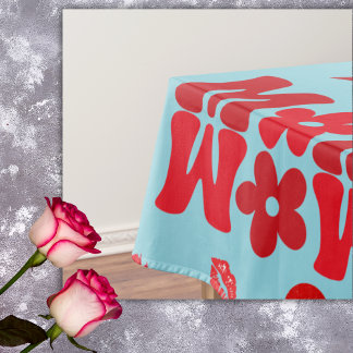 MOM/WOW: A Love Letter in Red on blue | Tablecloth