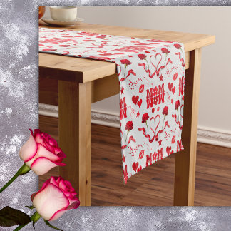 MOM/WOW: A Love Letter in Red on grey | Short Table Runner