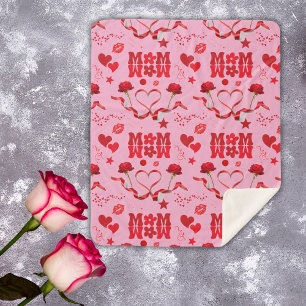 MOM/WOW: A Love Letter in Red on pink Sherpa Blanket
