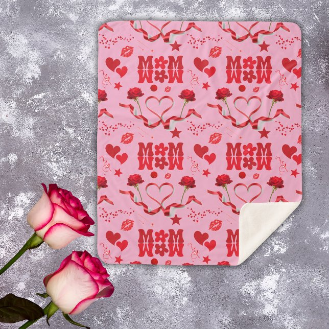 MOM/WOW: A Love Letter in Red on pink | Sherpa Blanket (Creator Uploaded)